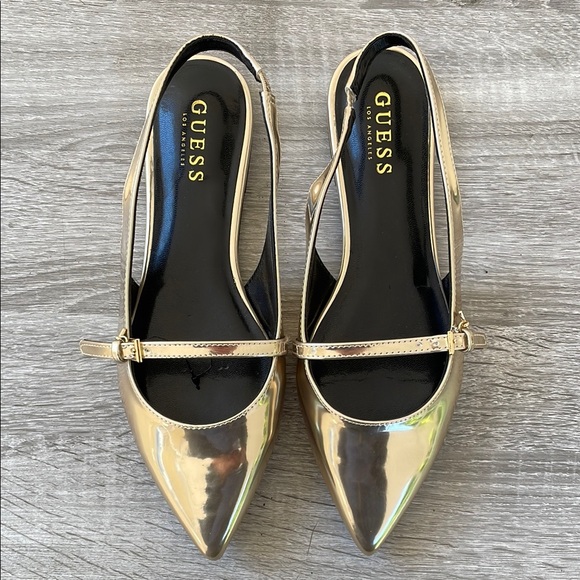 GUESS Shiny Metallic GOLD Patent Leather Pointed Toe Slingback Flats — Size 8.5 - Picture 1 of 12